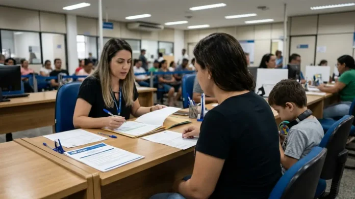 BPC para menor de 16 anos: atendimento e documentos Responsável e criança em atendimento administrativo ilustrativo relacionado ao INSS e ao BPC