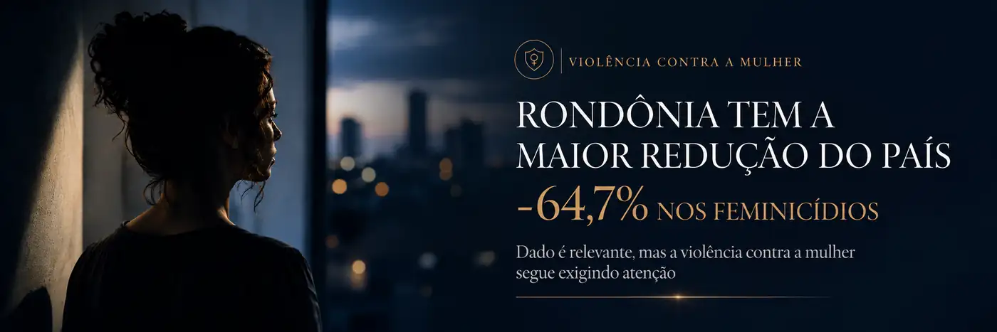 Feminicídios em Rondônia: faixa interna informa redução de 64,7% e reforça atenção à violência contra a mulher