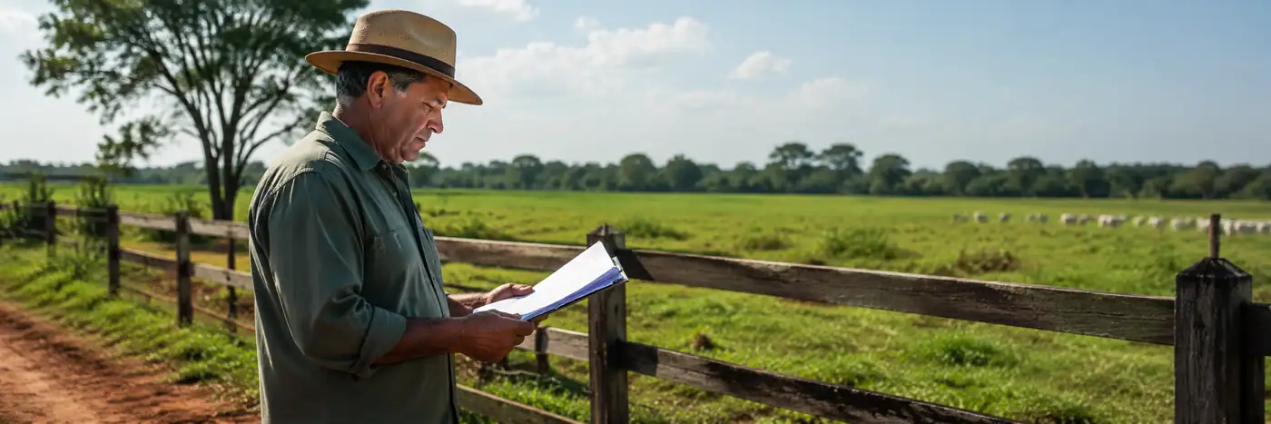 Produtor rural revisa documentos em imagem ilustrativa sobre a declaração ITR 2026