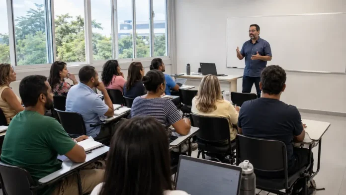Professores participam de aula sobre mestrado para professores em Rondônia