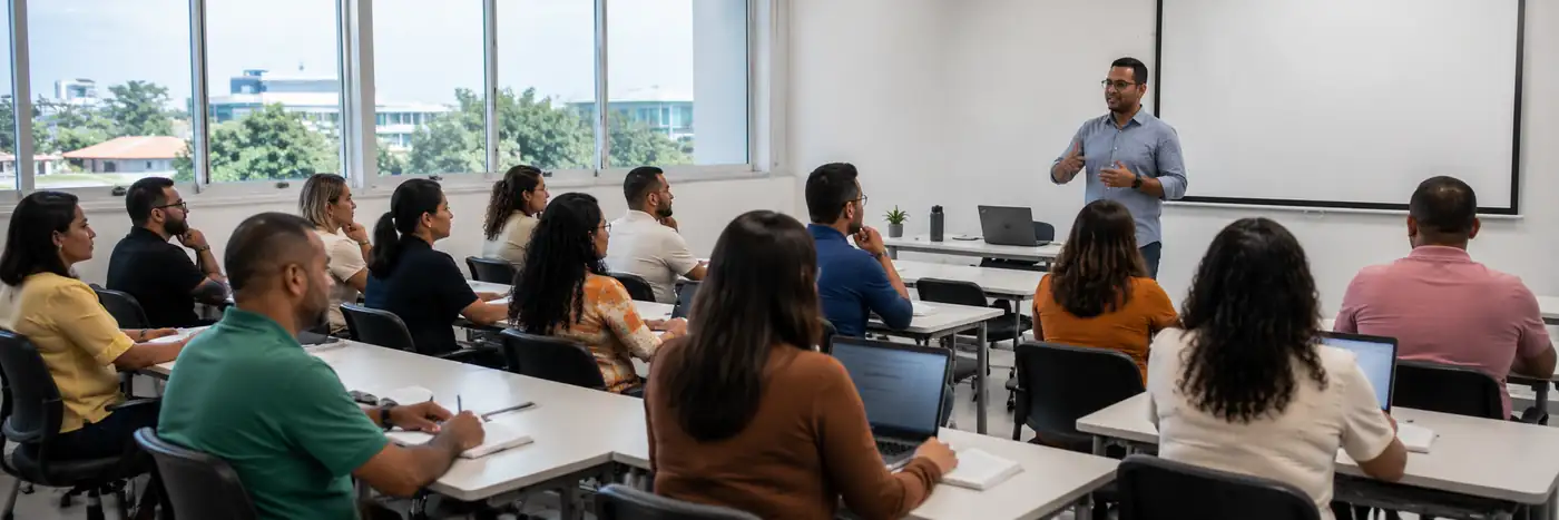 Sala de aula com professores em formação para mestrado em Rondônia