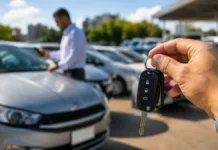 Move Brasil eleva para R$ 200 mil teto de carros para motoristas de app Chave de carro em primeiro plano diante de veículos à venda em imagem ilustrativa sobre o Move Brasil