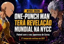 One-Punch Man fará revelação mundial na NYCC com voz japonesa de Garou One-Punch Man na NYCC com Saitama, Garou e personagens do anime em composição editorial