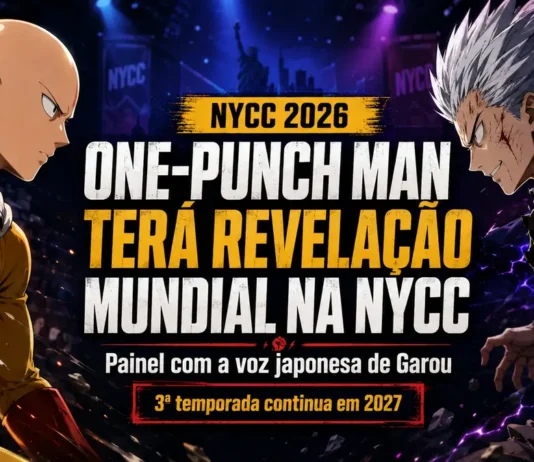 One-Punch Man fará revelação mundial na NYCC com voz japonesa de Garou One-Punch Man na NYCC com Saitama, Garou e personagens do anime em composição editorial
