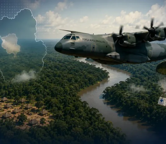 Operação Gota leva vacinas de avião a 20 aldeias da Amazônia Aeronave sobre floresta amazônica ilustra logística aérea da Operação Gota