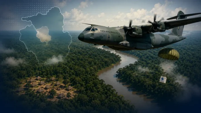 Operação Gota leva vacinação aérea a áreas remotas da Amazônia Aeronave sobre floresta amazônica ilustra logística aérea da Operação Gota