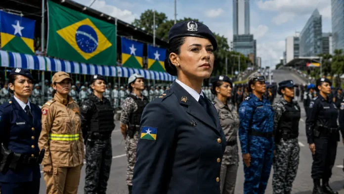Pós-graduação abre 240 vagas para mulheres da segurança pública Composição editorial com mulheres uniformizadas em formação, com destaque para profissional em referência a Rondônia