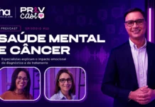 Saúde mental e câncer: PrevCast explica emoções, apoio e tratamento Capa do PrevCast #12 sobre saúde mental e câncer com Dr. Júlio Possati, Ana Elisa Crispim e Dra. Gisele Zocoller Seno