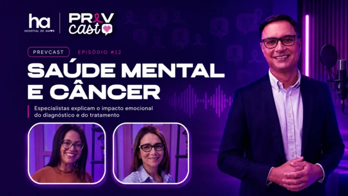 PrevCast #12: saúde mental e câncer no Hospital de Amor Capa do PrevCast #12 sobre saúde mental e câncer com Dr. Júlio Possati, Ana Elisa Crispim e Dra. Gisele Zocoller Seno