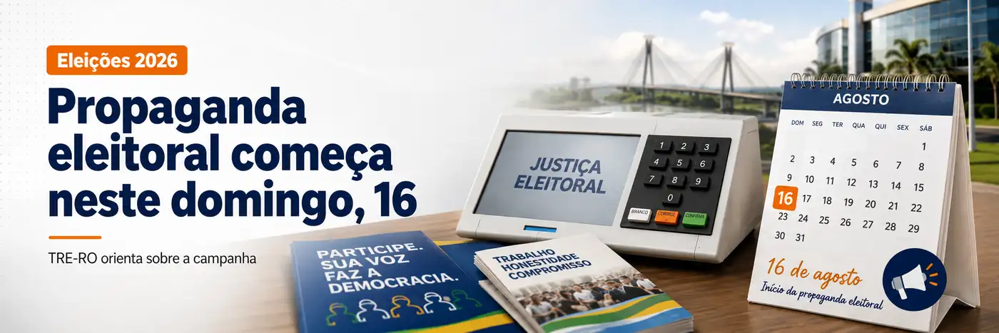 Propaganda eleitoral 2026 com urna eletrônica e calendário destacando 16 de agosto