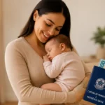 Salário-maternidade em 2026: veja quem tem direito e quanto pode receber Mãe com bebê em ambiente doméstico em imagem editorial sobre salário-maternidade em 2026