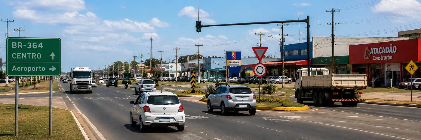 trânsito e semáforos na BR-364 em Vilhena