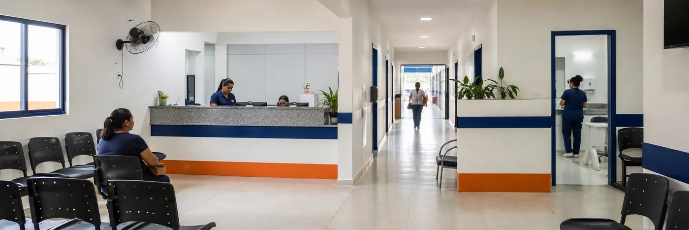 Ambiente ilustrativo de recepção e circulação da UBS Pedacinho de Chão