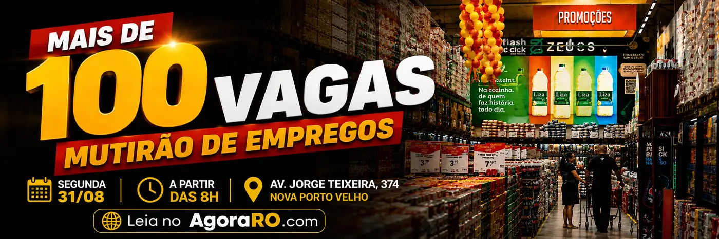 Faixa sobre o mutirão do Super Nova Era com mais de 100 vagas de emprego em Porto Velho