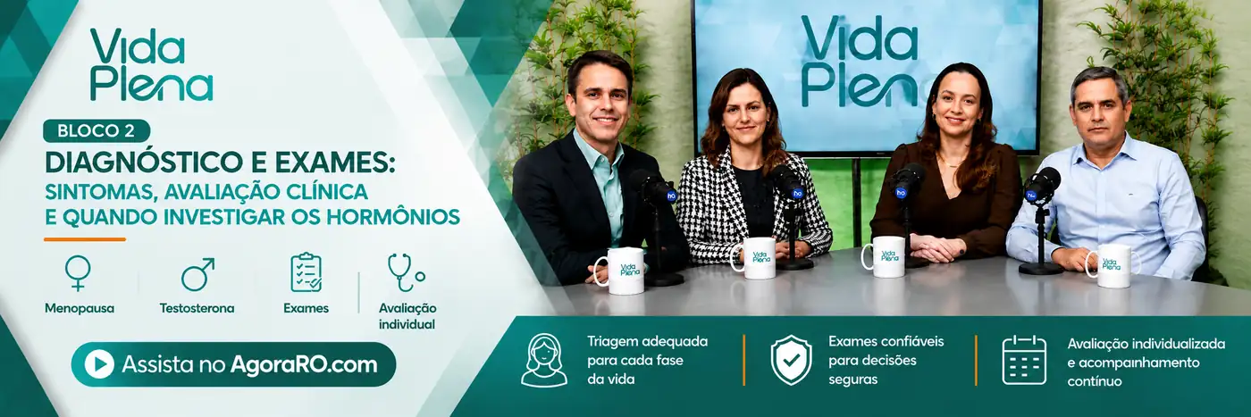 Especialistas do Vida Plena discutem diagnóstico, exames e avaliação clínica de menopausa e alterações hormonais em homens.