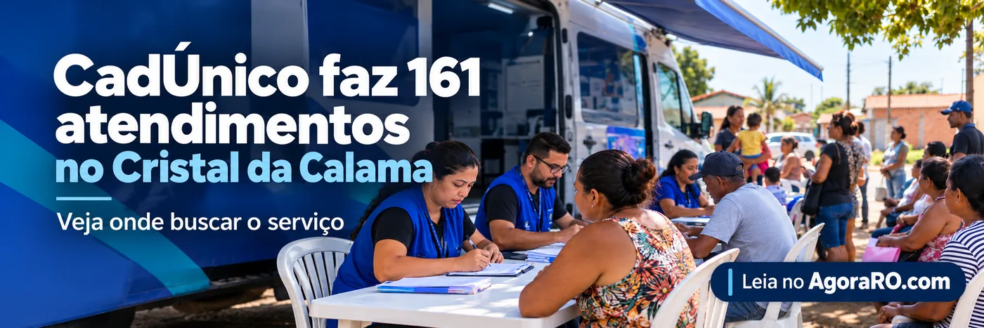 Faixa sobre atendimento do CadÚnico no Cristal da Calama
