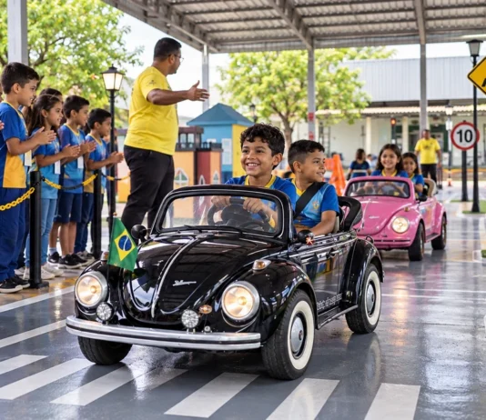 Agente Mirim leva cerca de 50 alunos à minicidade em Porto Velho Agente Mirim no Trânsito: ilustração de minicidade educativa com crianças e minicarros; não é registro fotográfico do evento