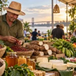 Festival das Nações reserva oito estandes para agricultura familiar em Porto Velho Produtos da agricultura familiar em composição editorial sobre o Festival das Nações em Porto Velho
