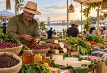 Festival das Nações reserva oito estandes para agricultura familiar em Porto Velho Produtos da agricultura familiar em composição editorial sobre o Festival das Nações em Porto Velho
