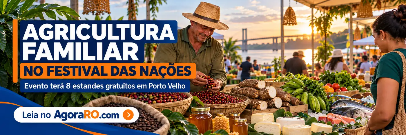 Faixa sobre agricultura familiar no Festival das Nações em Porto Velho com oito estandes gratuitos