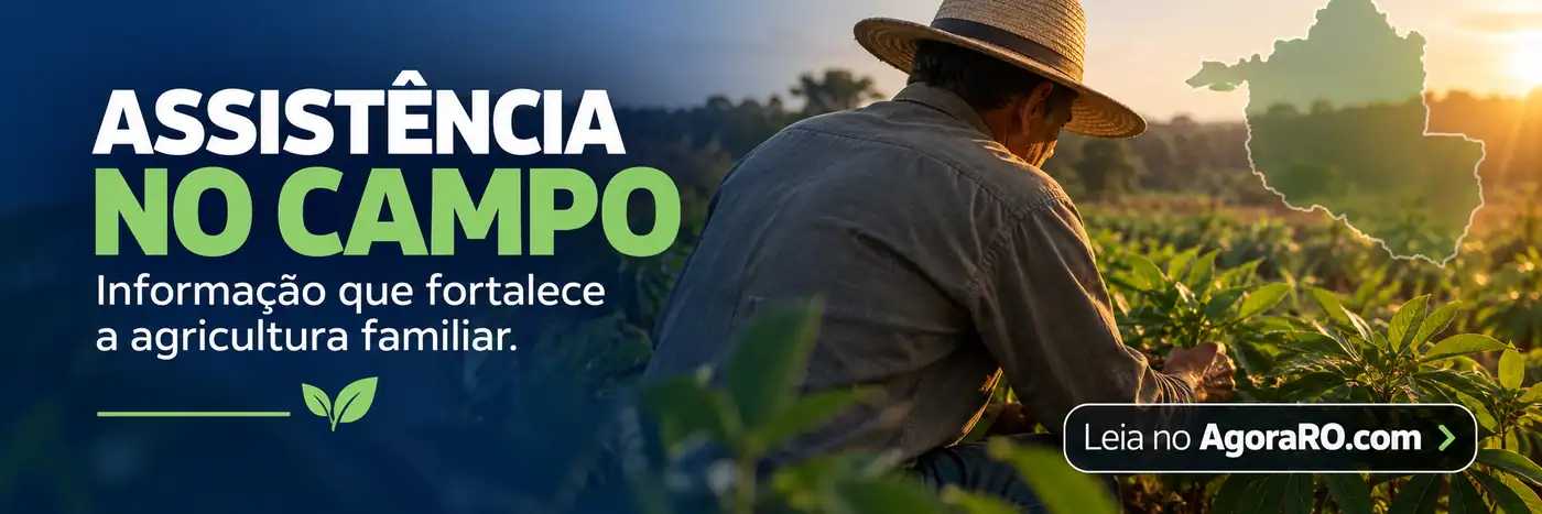 Faixa editorial sobre assistência técnica no campo e agricultura familiar em Rondônia