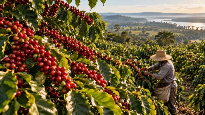 Café de Rondônia em lavoura de conilon durante a safra 2026