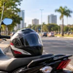 Porto Velho terá entrega de 600 capacetes no domingo; veja como participar Capacetes em Porto Velho: imagem ilustrativa de motocicleta com capacete e antena corta-pipa junto ao guidão.