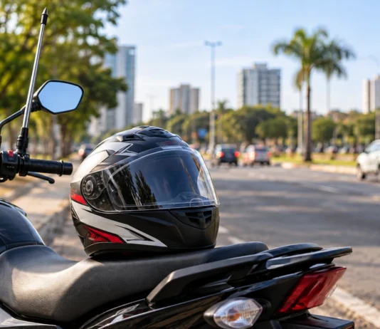 Porto Velho terá entrega de 600 capacetes no domingo; veja como participar Capacetes em Porto Velho: imagem ilustrativa de motocicleta com capacete e antena corta-pipa junto ao guidão.