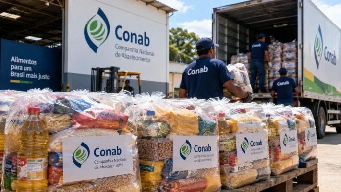 Cestas da Conab em Rondônia: lote documentado para Porto Velho Cestas da Conab em Rondônia em composição editorial sobre nova distribuição de alimentos