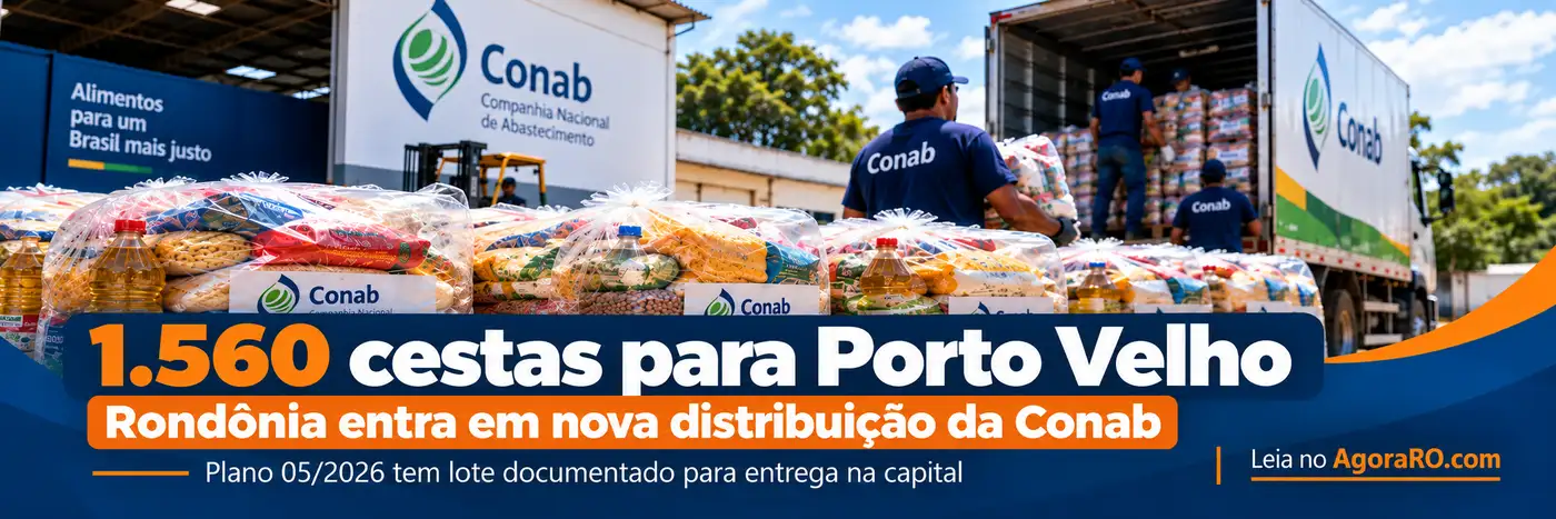 Cestas da Conab em Rondônia: faixa do lote de Porto Velho Faixa sobre cestas da Conab em Rondônia e lote de 1.560 para Porto Velho