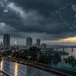 Porto Velho entra no 7 de Setembro sob alerta de chuvas intensas e ventos de até 60 km/h Composição editorial sobre alerta de chuvas intensas em Porto Velho durante o 7 de Setembro