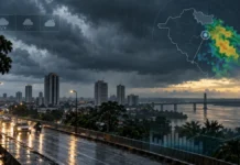 Porto Velho entra no 7 de Setembro sob alerta de chuvas intensas e ventos de até 60 km/h Composição editorial sobre alerta de chuvas intensas em Porto Velho durante o 7 de Setembro