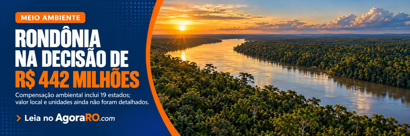 Compensação ambiental: arte ilustrativa de rio e floresta sobre decisão nacional de R$ 442 milhões; não identifica unidade beneficiada