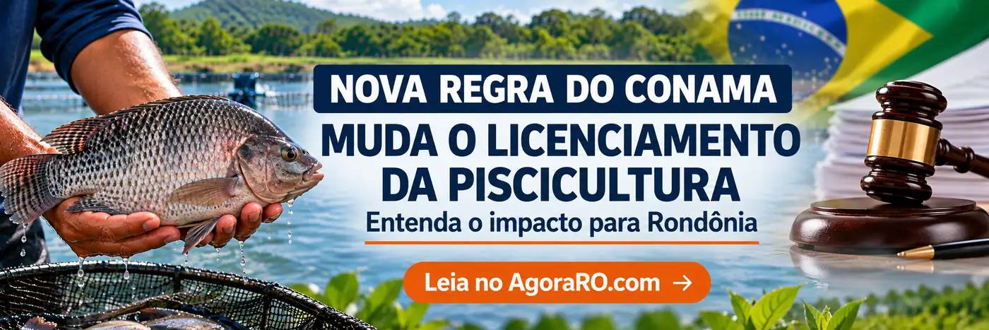 Faixa editorial sobre licenciamento da aquicultura, nova regra do Conama e impactos para Rondônia