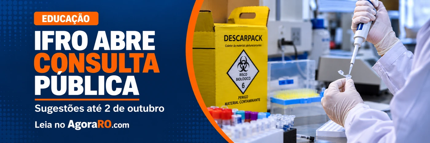 consulta pública do IFRO: arte ilustrativa sobre segurança em laboratório e prazo para contribuições; não é fotografia das dependências do instituto
