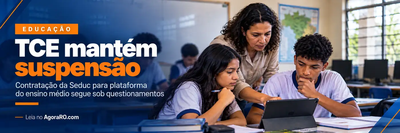 Composição editorial sobre tecnologia educacional e contratação da Seduc em Rondônia