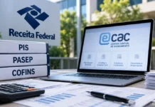 Receita dá até 10 de novembro para empresas corrigirem créditos de PIS e Cofins Fotoilustração editorial sobre créditos PIS Cofins e conferência digital; não é fotografia nem captura oficial da Receita Federal.