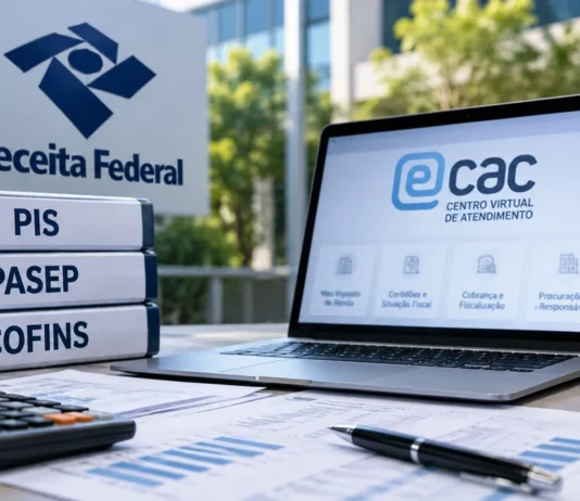Receita dá até 10 de novembro para empresas corrigirem créditos de PIS e Cofins Fotoilustração editorial sobre créditos PIS Cofins e conferência digital; não é fotografia nem captura oficial da Receita Federal.