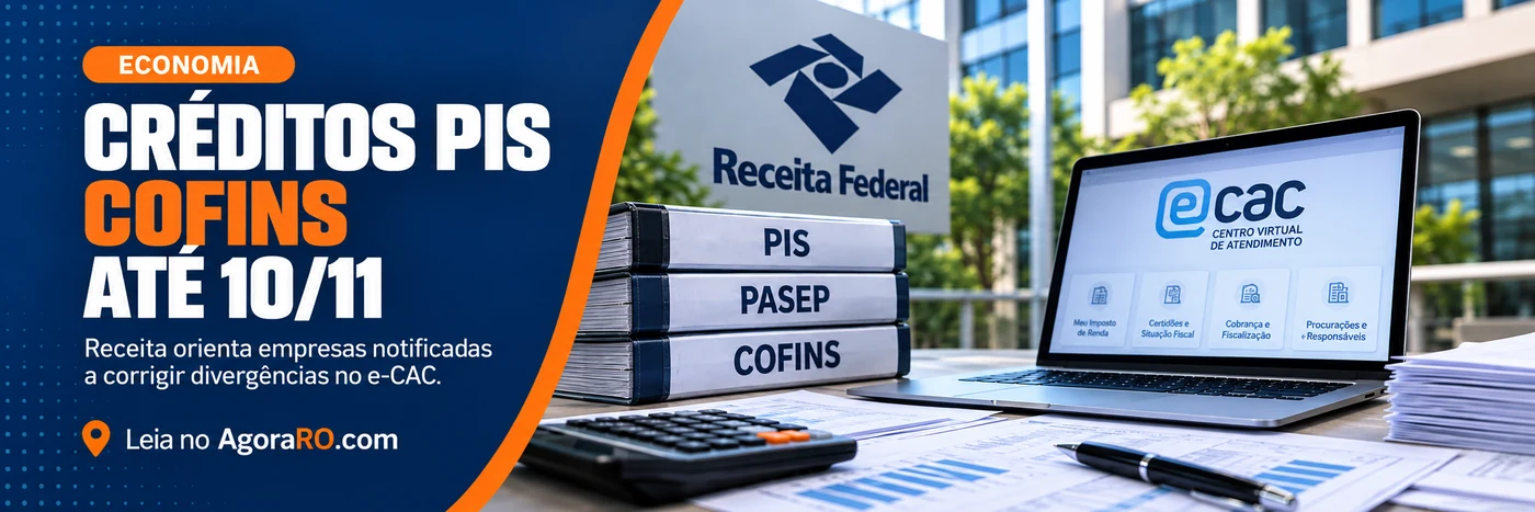Faixa ilustrativa sobre créditos PIS Cofins e prazo de 10 de novembro; não é fotografia nem captura oficial.