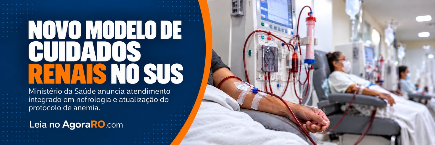 Faixa ilustrativa sobre cuidados renais SUS e atualização do protocolo de anemia em cenário genérico de hemodiálise.