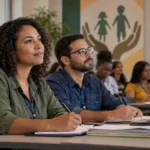 IFRO abre 540 vagas gratuitas para formação sobre direitos de crianças e adolescentes Imagem ilustrativa de adultos em ambiente de formação, representando curso gratuito do IFRO sobre direitos da criança e do adolescente