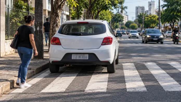 Veículo estacionado sobre faixa de pedestres em via urbana de Porto Velho