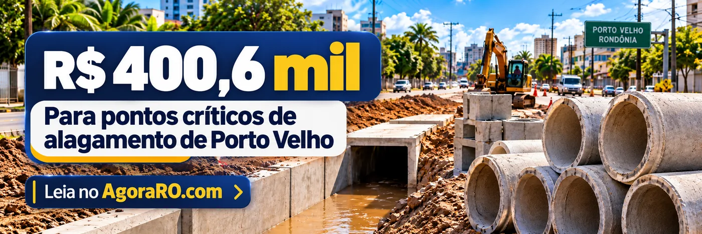 Investimento contra alagamentos em Porto Velho em composição editorial ilustrativa