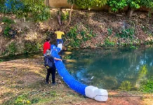 Porto Velho instala primeira ecobarreira no igarapé Belmont Ecobarreira em Porto Velho instalada no igarapé Belmont.