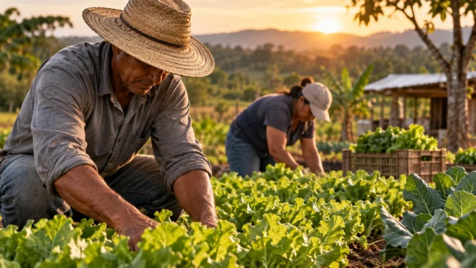 Edital de R$ 50 milhões para agricultura familiar — capa ilustrativa edital para agricultura familiar: trabalhadores em plantação ilustrativa; imagem não registra beneficiários nem projeto do MDA.