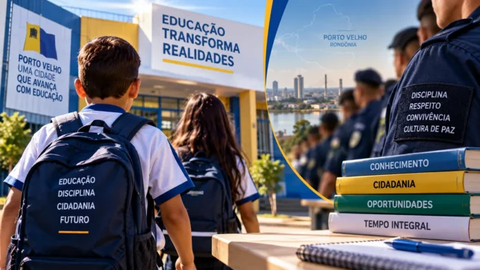 Escola cívico-militar em Porto Velho em composição editorial sobre modelo em preparação