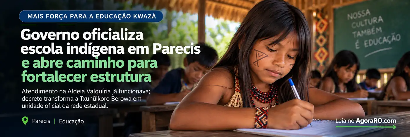 Escola indígena em Parecis em faixa editorial sobre a oficialização da Txuhūikoro Berowa