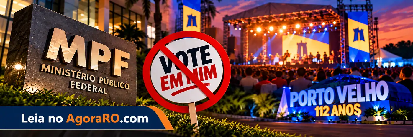 Faixa editorial sobre regras eleitorais nos eventos do aniversário de Porto Velho.