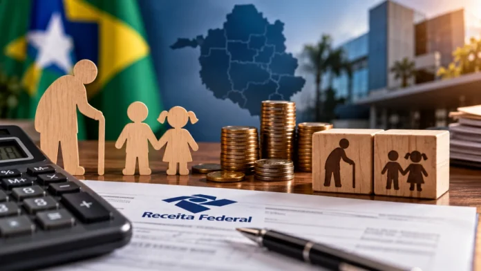 Composição editorial sobre fundos de Rondônia, Imposto de Renda e proteção de crianças e idosos