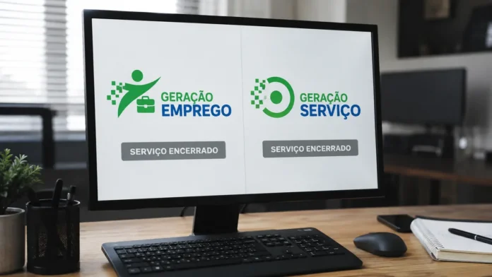Geração Emprego e Geração Serviço aparecem em tela com aviso de serviço encerrado